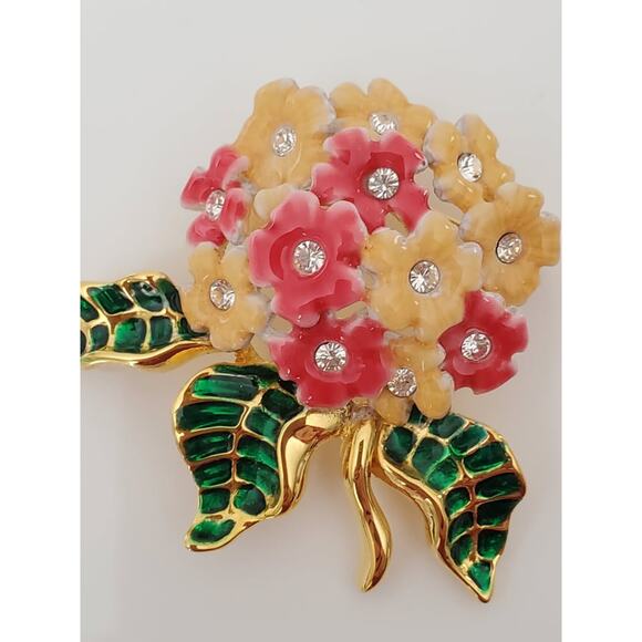 Vintage Joan Rivers Pink and Yellow Floral Bouquet Pin Brooch - Picture 2 of 6